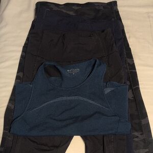 Athleta lot. 3 leggings (black, navy, camo) 1 teal blue tank